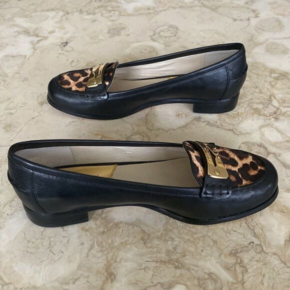 Michael Kors Leather & Leopard Print Pony Hair Loafers - Picture 9 of 13